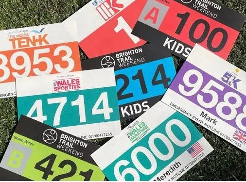 Custom numbered event bibs in multiple team colors