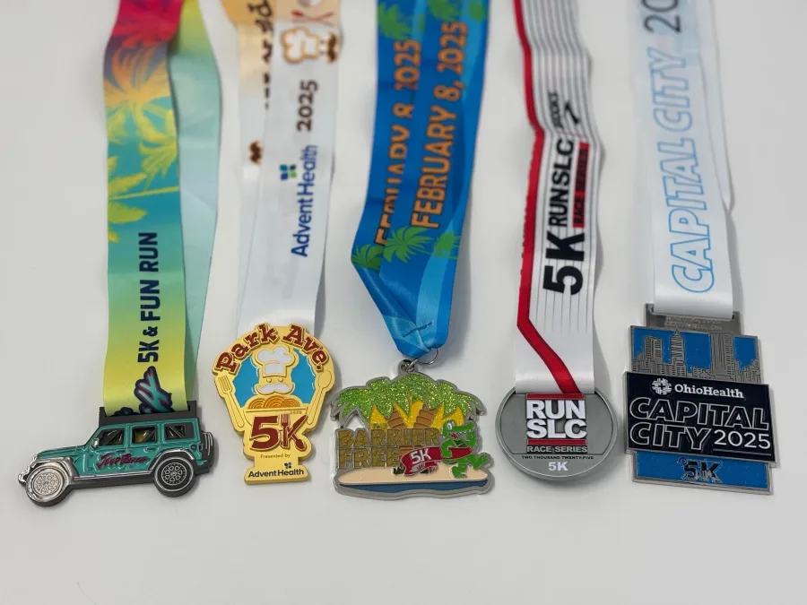 Custom event medals with printed ribbons for school sports awards